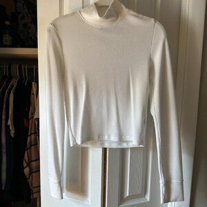 AE White Long-Sleeve Cropped Hey Baby Mock Neck Tee Large